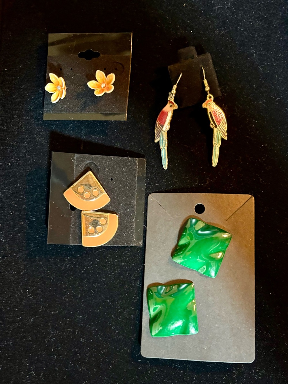 Assorted Women’s Earrings Set - Green, Gold, Yellow Floral & Parrot Styles